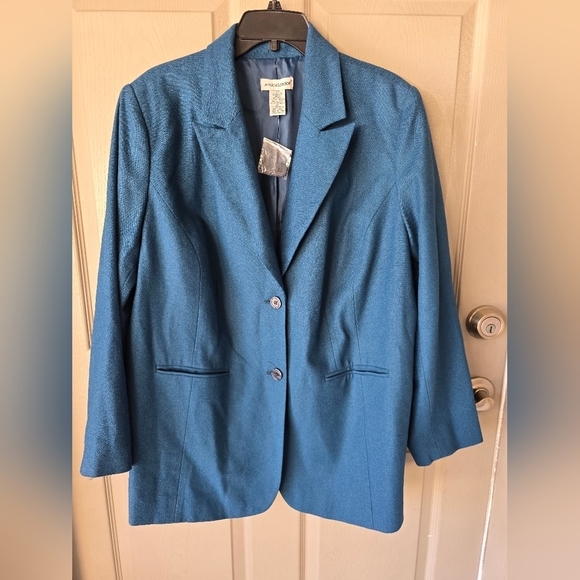 New Jessica London Blazer Jacket 20 Plus Women Teal Green Wool Blend 2button - Picture 3 of 9